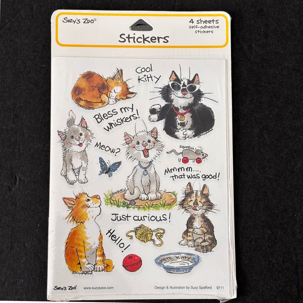 Suzy's Zoo Vintage Cat Stickers 4 Sheets Cool Kitty Suzy Spafford 9711 NEW